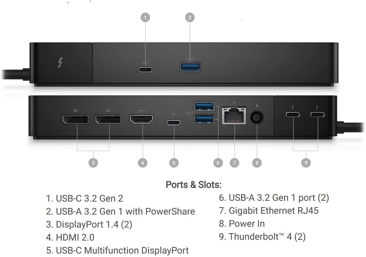 Dell WD22TB4 Thunderbolt 4 Dock – Modular Design | 2 Thunderbolt 4 Ports | USB-C, USB-A, HDMI 2.0, DP 1.4 | Gigabit Ethernet | 40GB/s Data Transfer | Fast Charging | Windows 10/11 Compatible