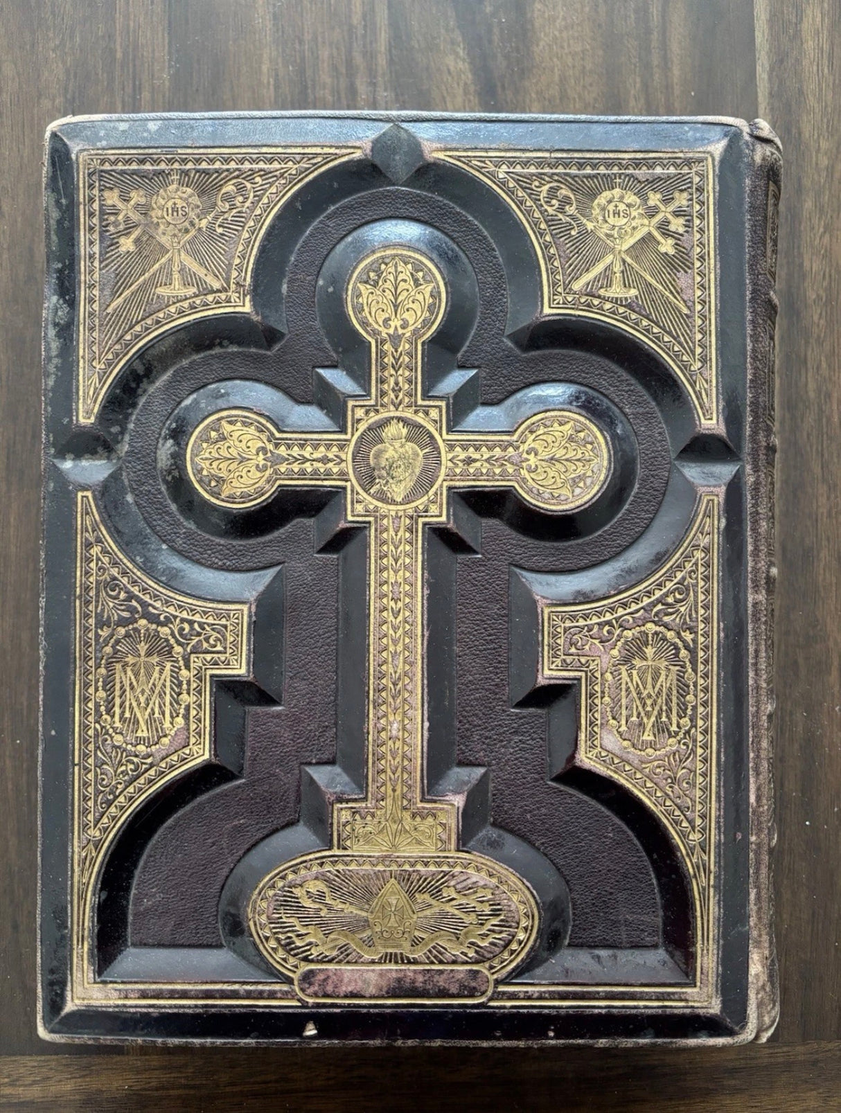Vintage Old 1880 Large Antique Catholic Holy Bible Ontario Canada Family Photos