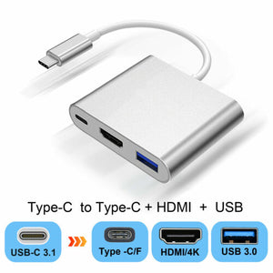 Adaptateur USB 3.1 Type C vers HDMI + USB + Type C 3 en 1 pour MacBook